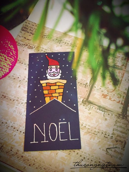 Thiệp giáng sinh ông già Noel và ống khói
